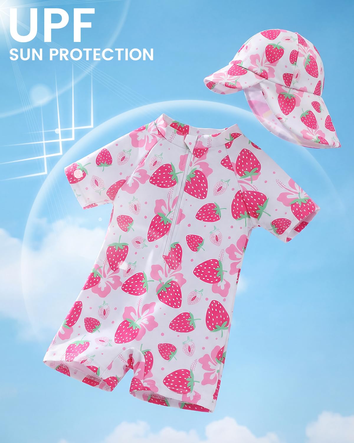WYTbaby Badeanzug Baby Uv Kleidung Einteiler Kurzärmel Uv Schutzkleidung für Baby Junge Mit Sonnenhut