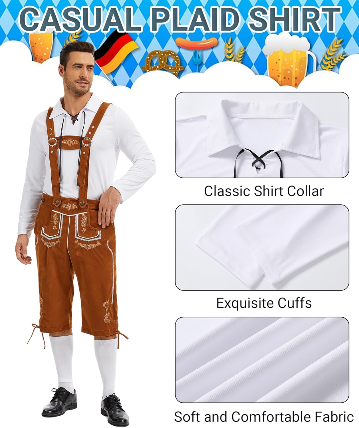 Adult Oktoberfest Costume Outfits Men Bavarian Funny Costumes Set for Halloween Party Beer Festival - Image 3