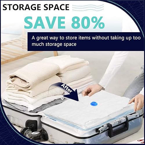 Miniatura 5 de Bolsas de sellado al vacío para ropa con bomba eléctrica, paquete de 15 (3 jumbo, 3, grande, 3, mediano, 3, pequeño, 3 enrollable), bolsa de