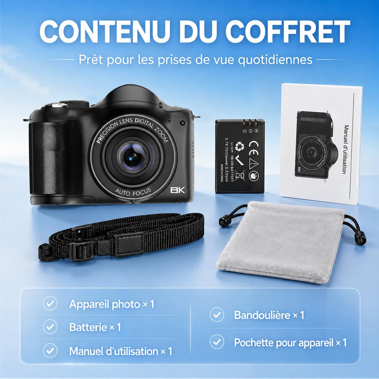 Cámara Digital 8K 75MP con WiFi Doble Lente Selfie para Vlogs Principiantes