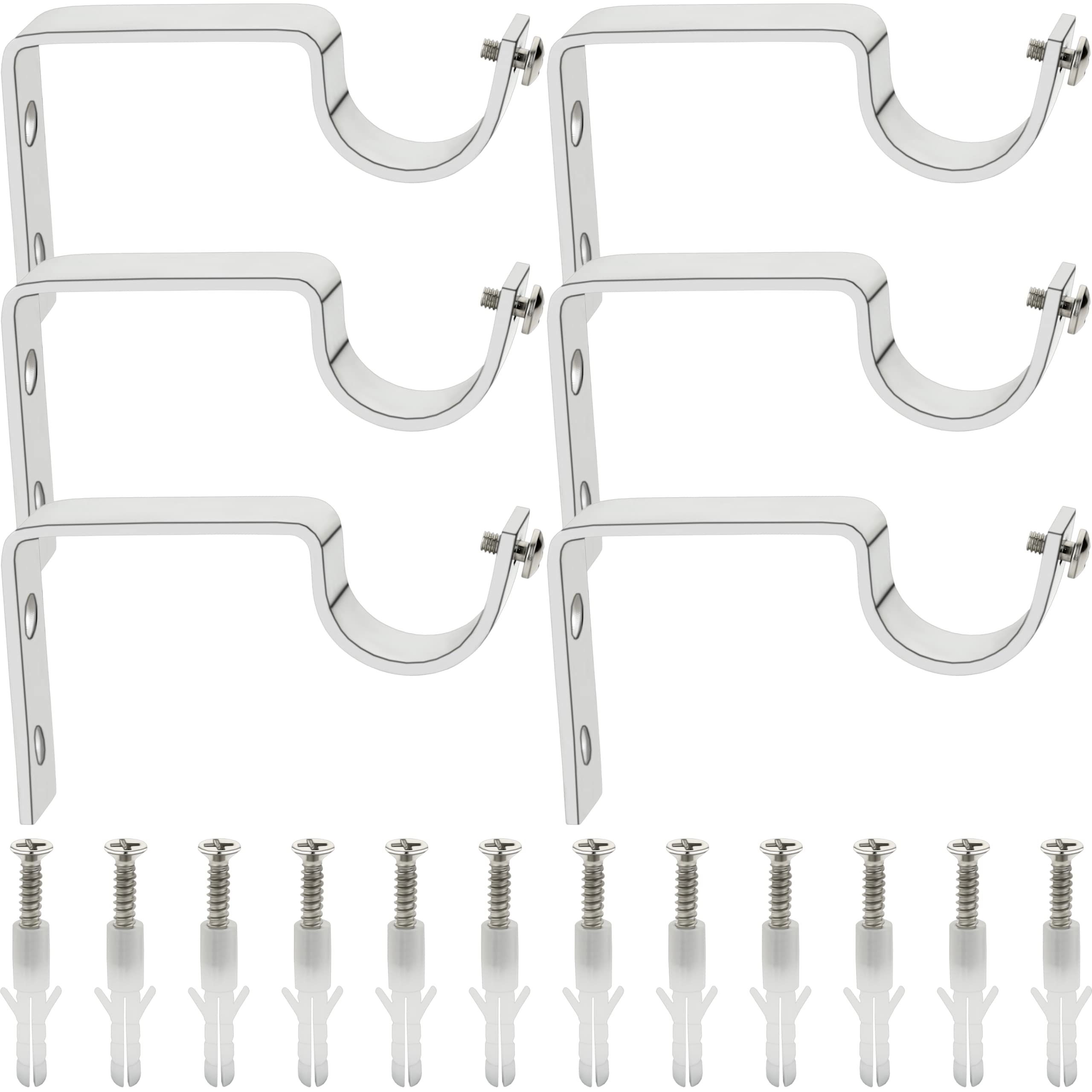 Natural Luxury Heavy Stainless Steel Curtain Support/SS Curtain Holders/SS Curtain Support for Door and Window Curtain Rods with Screw and Wall Plug. (6)