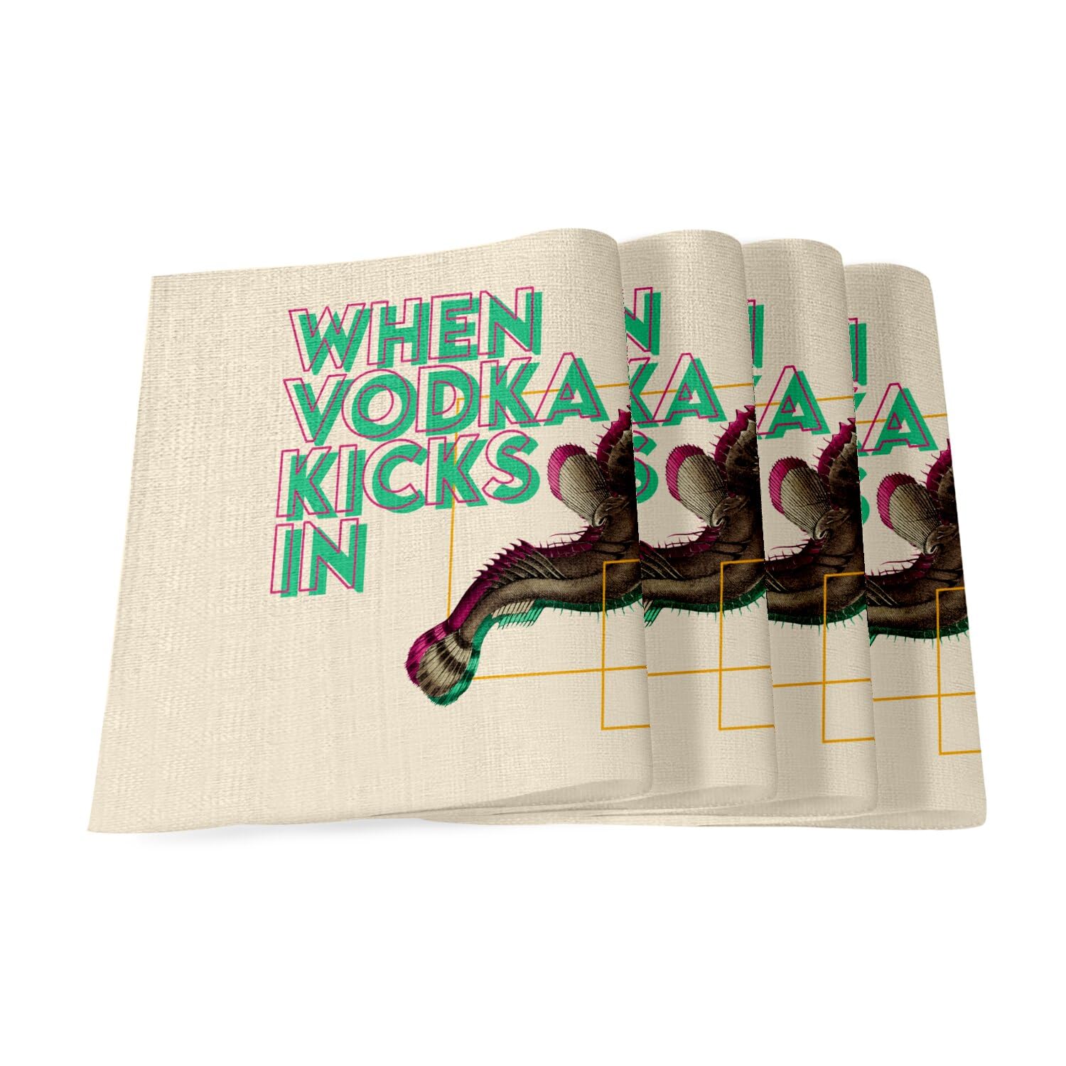 Sets de table en lin vodka humour anti tache grand format table protegee