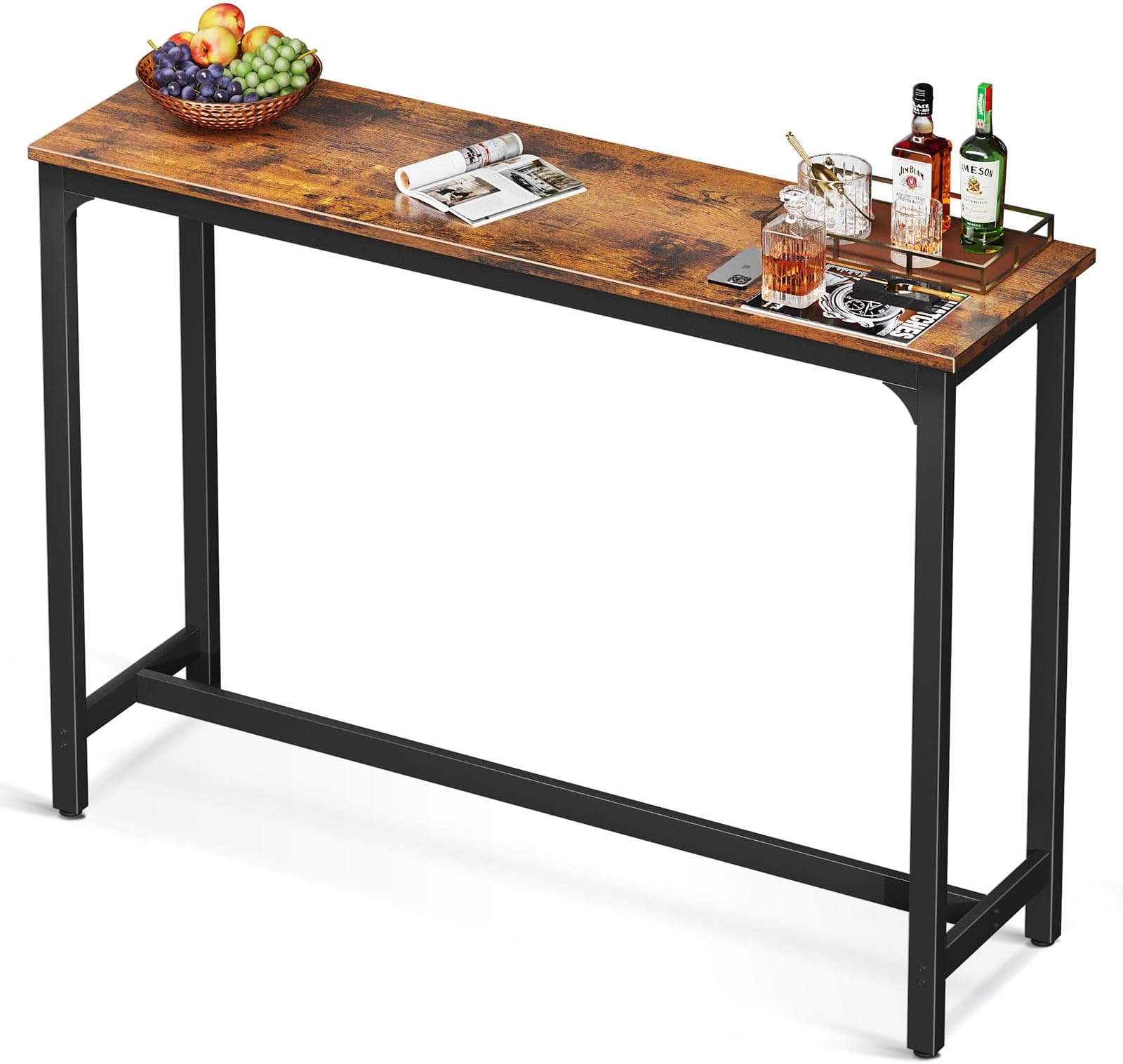 ODK 54 Inch Bar Table, Bar Height Pub Table, Counter Height Bar Table, Rectangular High Top Kitchen & Dining Counter Tables with Sturdy Legs & Easy-to-Clean Top, Indoor use, Rustic Brown