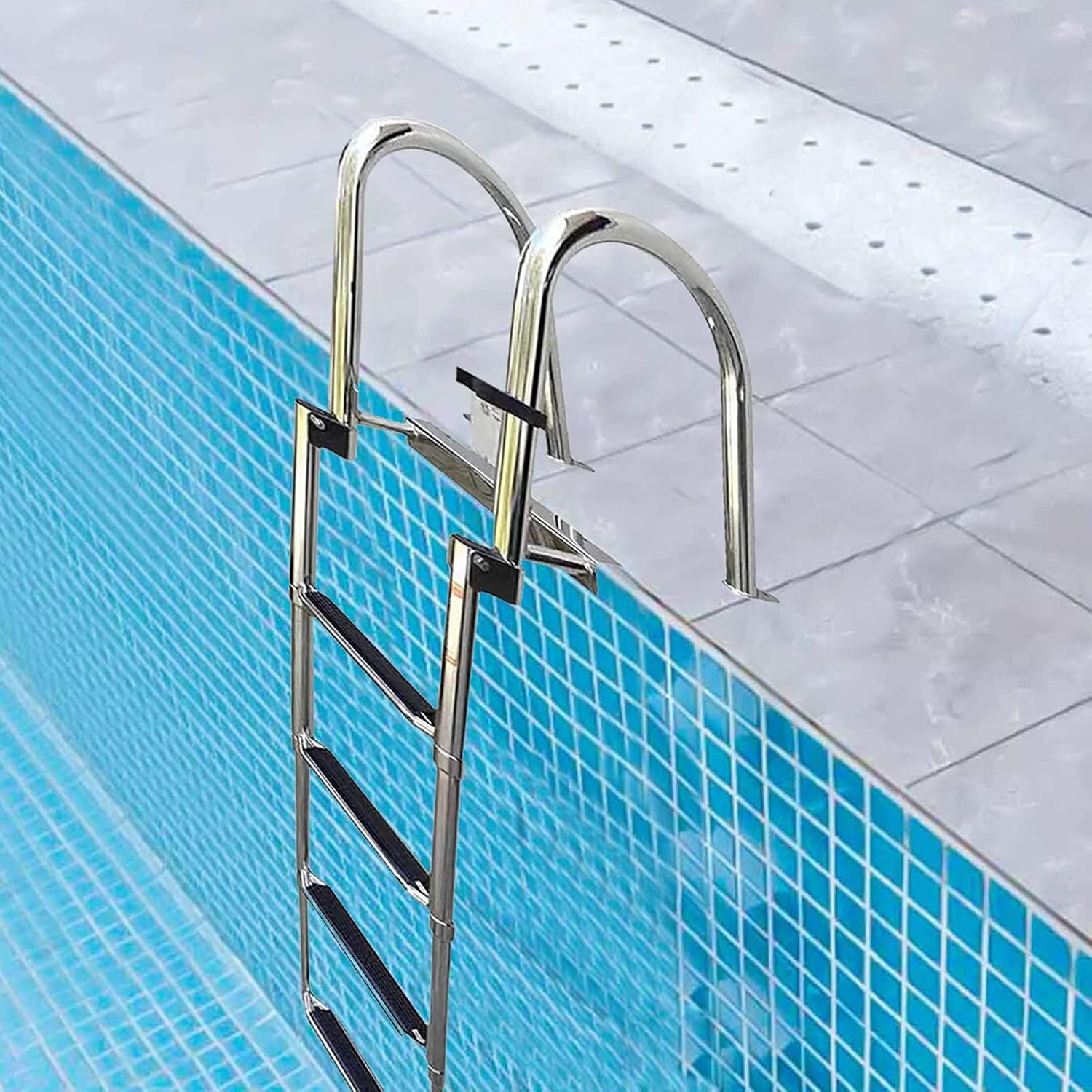 4 Step Telescoping Pool Ladder for In-Ground Swimming Pools, Folding Rear Entry Boat Pontoon, Dock, Fishing & Swim Platform, Load 150kg(