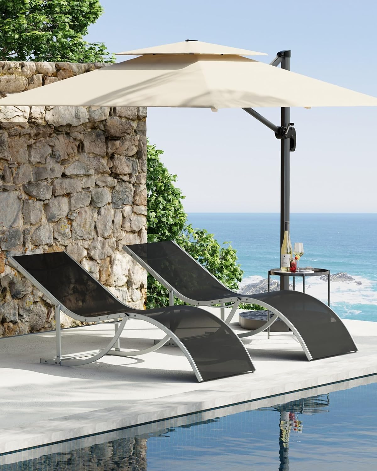 GarveeLife S Model Patio Lounge Chairs Set of 2, Adjustable Reclining Lounge Chairs, Beach and Poolside Loungers for Garden and Backyard