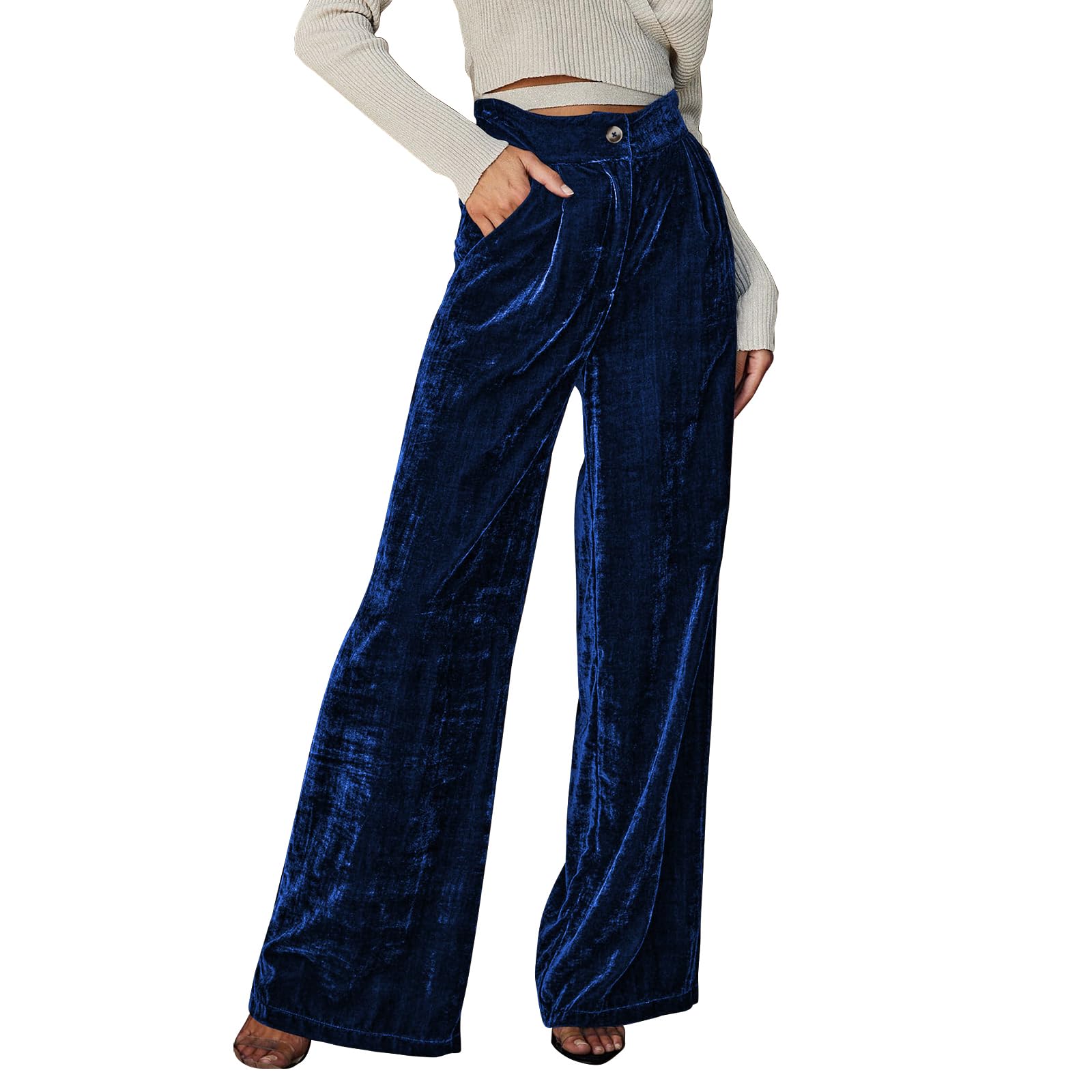 Outfit Velvet Blue Trousers Velvet Pants For Women High Waisted