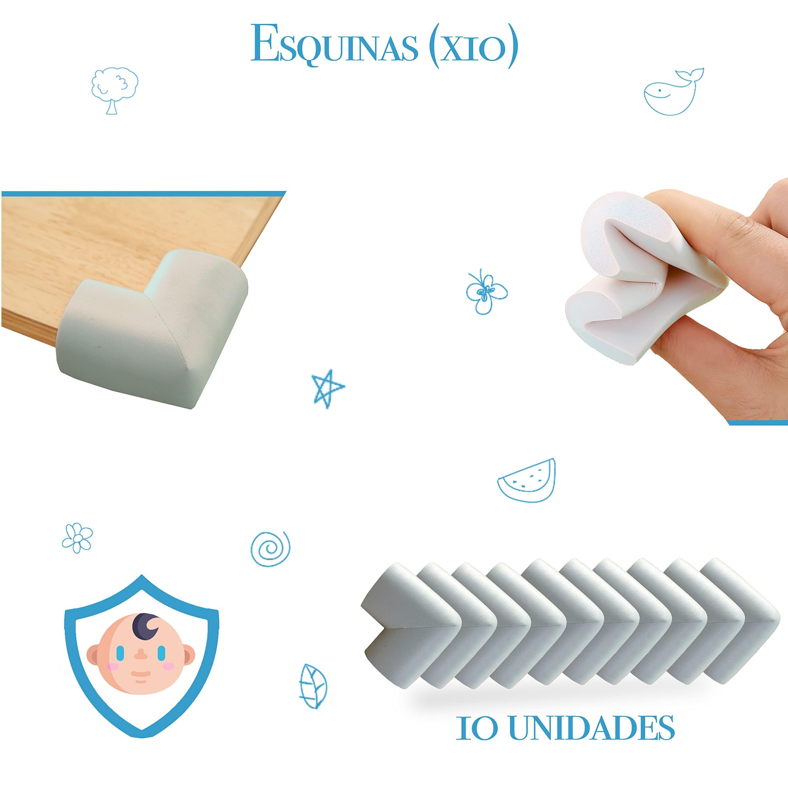 BABALUU Kit Seguridad Bebe Niños - 5 Topes para Puertas -10 Protectores Esquinas de Espuma - 10 Protectores Enchufes - 5 Cierres Seguridad Armarios – 5 Cierres Seguridad Cajones.