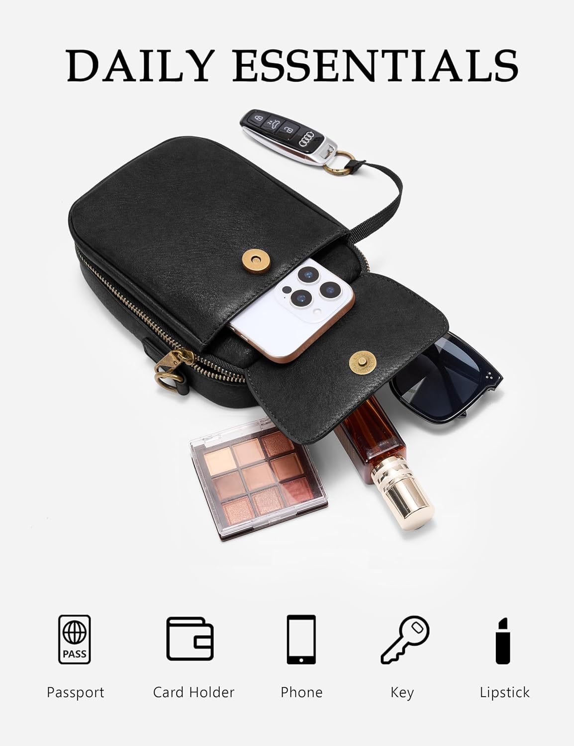 Yarnic Small Crossbody Bag, Vegan Leather Cell Phone Purse for Women, Vintage Wallet Bag with Card Slots - Image 2