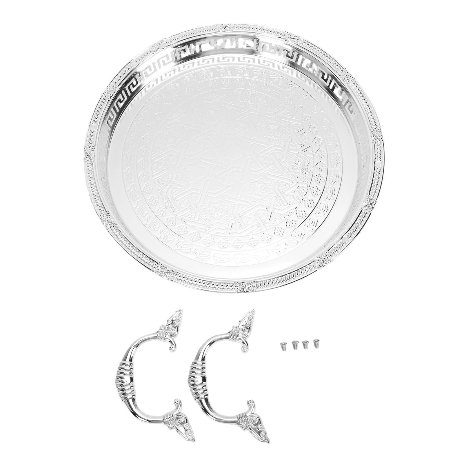 Bandeja de Servicio Antiderrames, Bandeja para, para Uso en Mesa | Bandeja de servicio de metal vintage para mesa de centro Prevención de derrames Aspecto grabado vintage Hierro redondo de