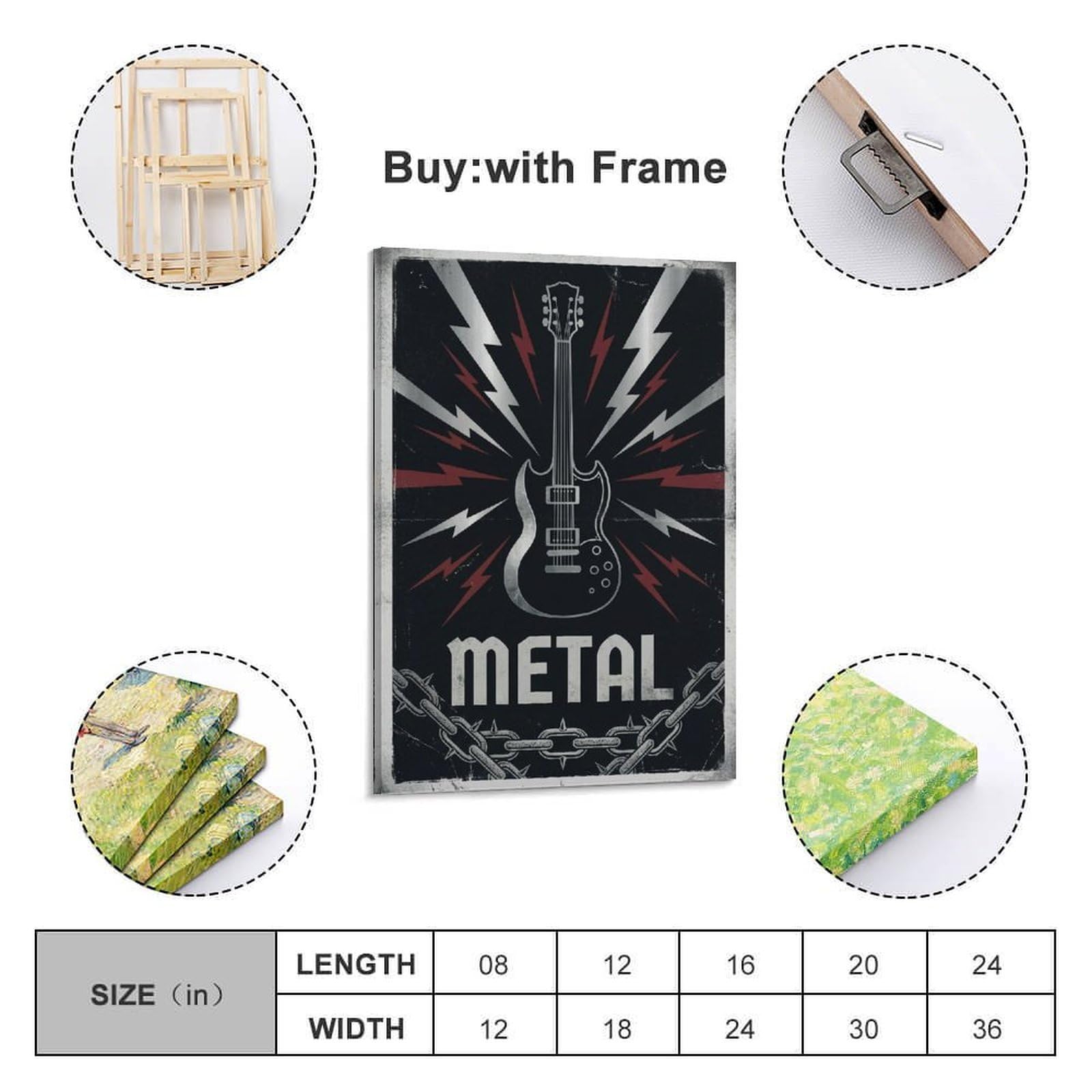 XKUGA Poster con stampa su tela con chitarra elettrica e hard rock, stile retrò, decorazione moderna su tela, ideale per la famiglia, la grotta degli uomini, la sala giochi, la camera da letto di