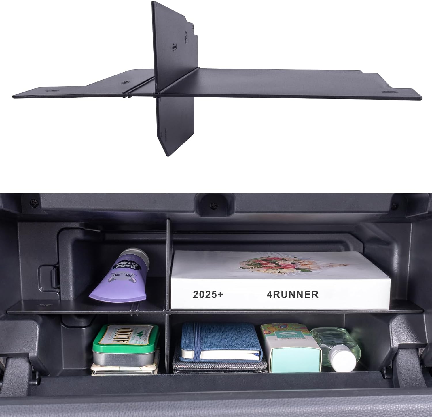 JKCOVER Glove Box Divider Organizer Compatible with 2025+ Toyota 4Runner(6tn Gen 4Runner) Accessories Insert Storage Black ABS Plastic