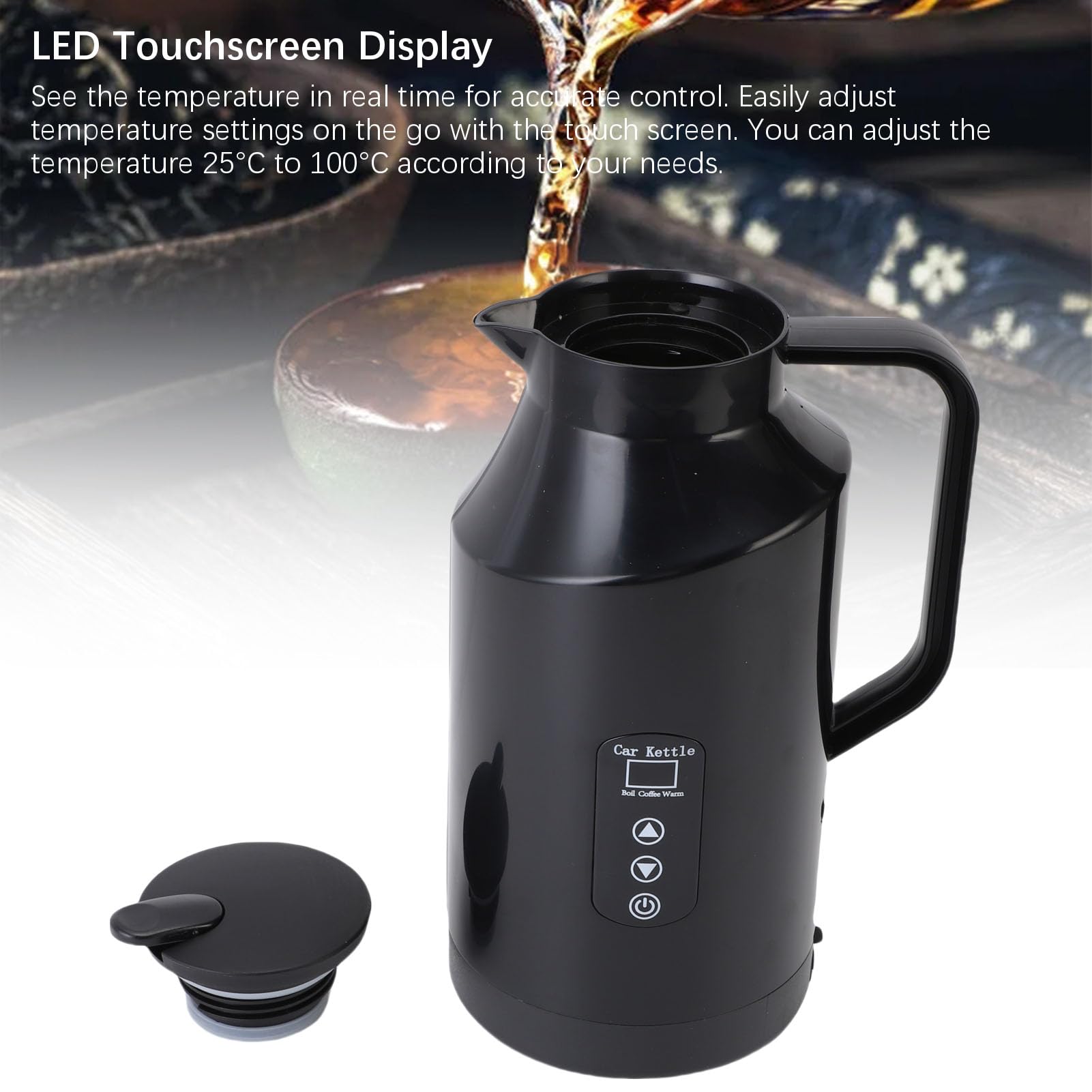 Hztyyier Bollitore Elettrico per Auto con Spegnimento Automatico 1500ML Riscaldatore Portatile per Acqua Bollente Viaggiatori Appassionati di tè e caffè Silicone PP