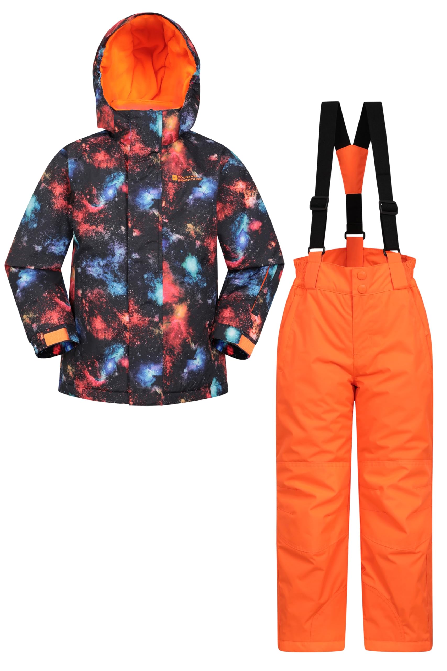 Mountain Warehouse Kids Ski Jacket & Trousers Set - Snowproof Ski Outfit, Front Pockets, Fleece Lined Skiwear, Integrated Snowskirt - Winter Snowboarding Jet Black Kids Size 2-3 Years