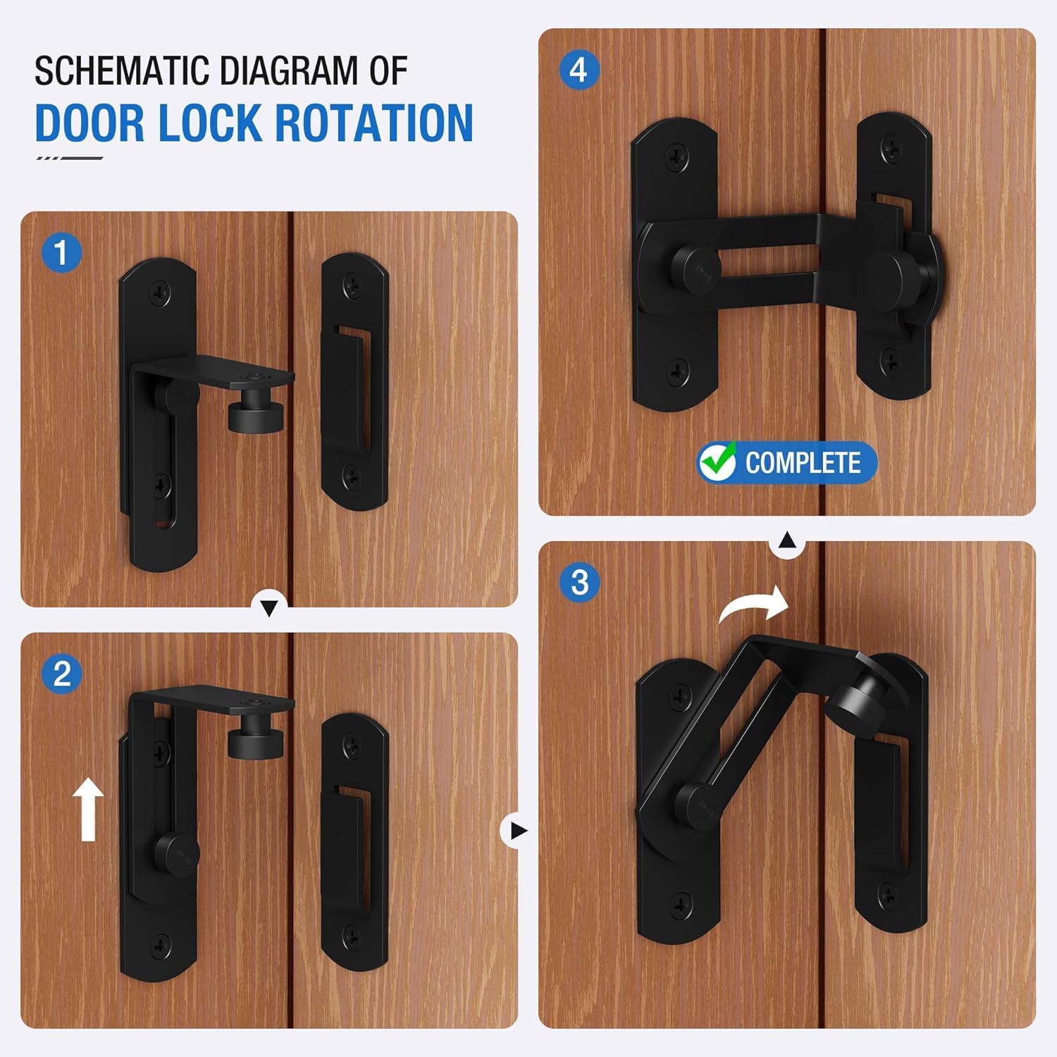DRUCILA 90 Degree Flip Barn Door Lock,Protect Privacy-Security Gate Latch, Hook Lock Latch for Barn, Sliding Door Antique Lock Gate Latches Wine Cabinet Closet Door Latches.(Black Corner Door Lock) — Amazon image 4