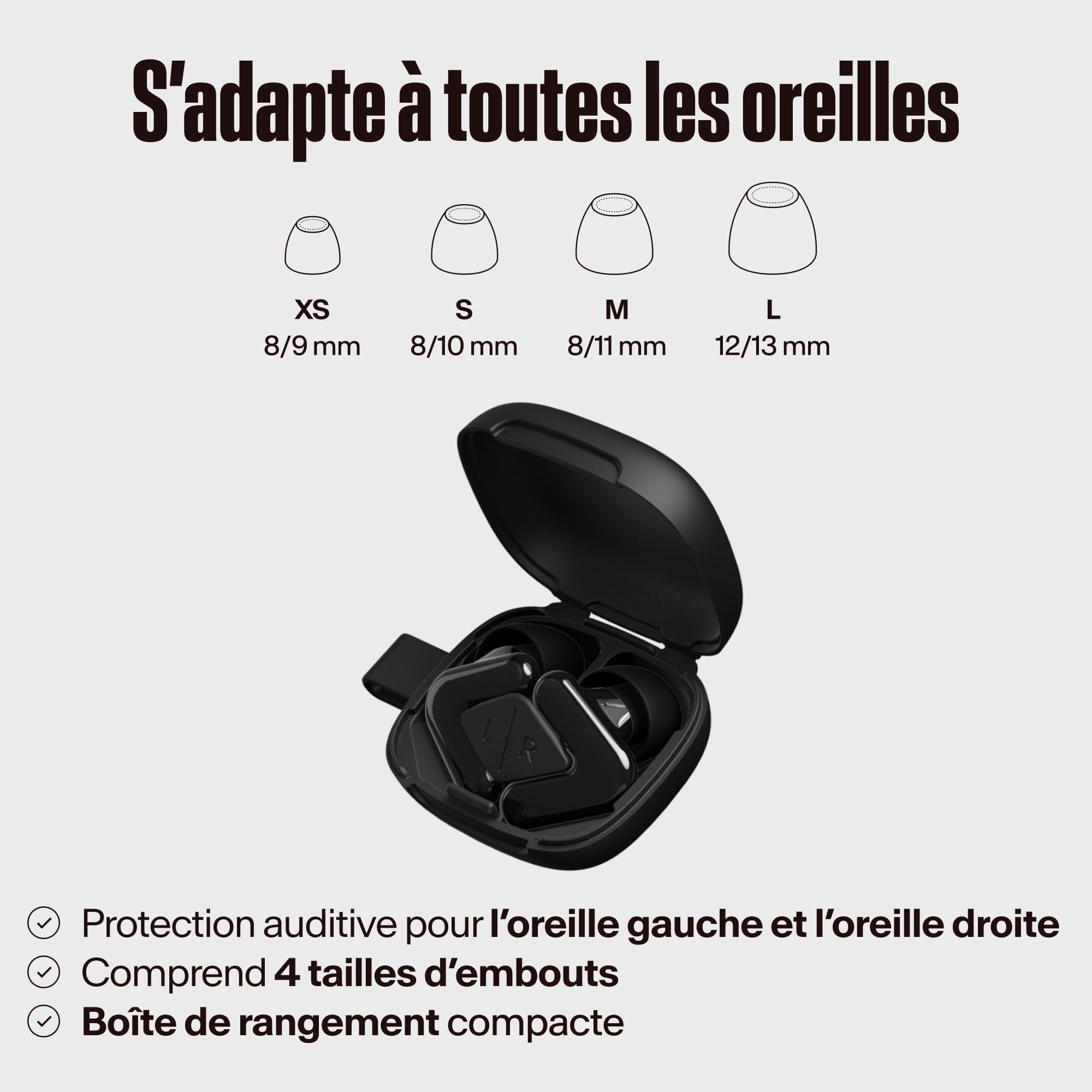 Alpine Tune Bouchons d'Oreilles Pour Concerts & Musique, Protection Auditive 19dB Certifiée, Réduction Du Bruit, Haute Fidélité, Boules Quies, 4 Tailles, Pour Festivals, Musiciens & Clubs, Noir