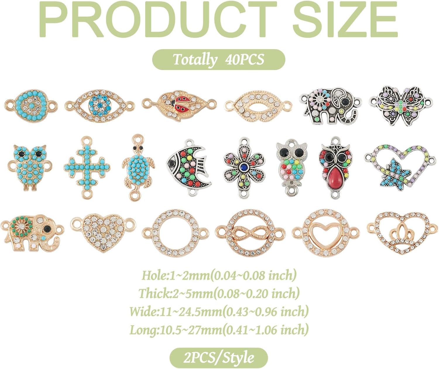 pandahall 40pcs Mixed Alloy Enamel Charms Connectors 20 Styles Colorful 2 Hole Rhinestone Owl Elephant Pendants Links for DIY Necklace Bracelet Jewelry Making - Image 5