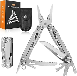 Rolgno Alicates Multiusos, Multiferramenta Dobrável Inoxidável 14 em 1, Canivete Multiusos com Cortador de Fio, Faca, Se...