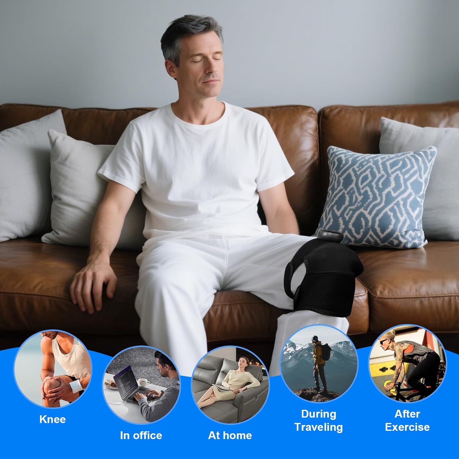 BIBIRE Knee Brace Massager with Heat Vibration, Massage Pain Relief for Joints Elbow Shoulder Ligament and Muscles Injuries, Two Adjustable Straps, for Family Home