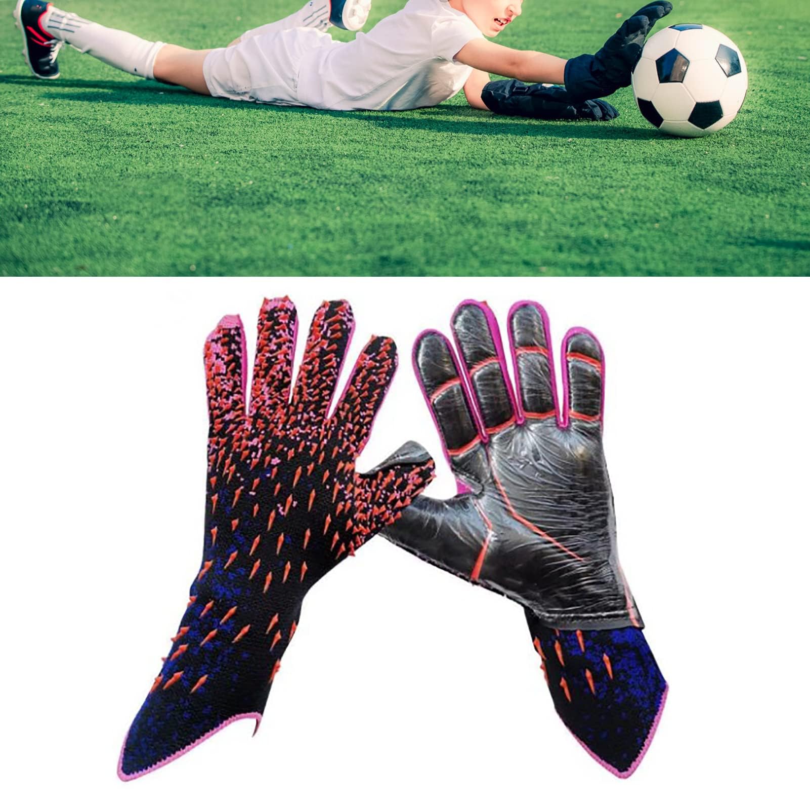 Soccer Goalkeeper Gloves, Goalkeeper Gloves 2pcs Latex Anti Slip Football Gloves with Strong Grips Palms Soccer Goalie Gloves for Kids Boys (Size 9 (Inner Diameter 18mm / 0.71in)
