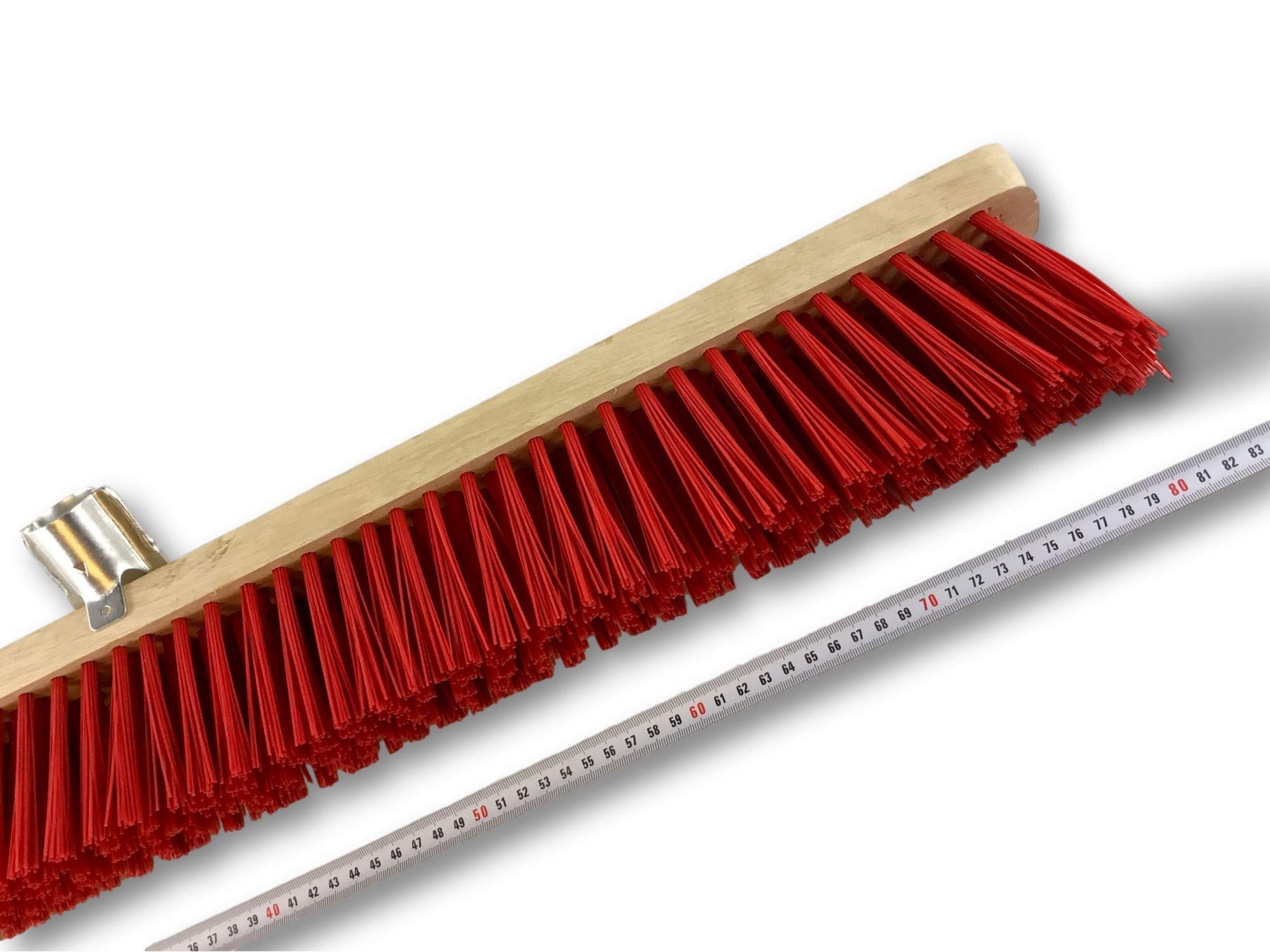 Balai d'atelier Type cantonnier | Piste Extérieur | Longueur 80 cm | Garnissage Brosse PVC Rouge | Semelle Bois | Douille métal boulonnée Ø 28 mm | avec Manche | Kibros 2380BM