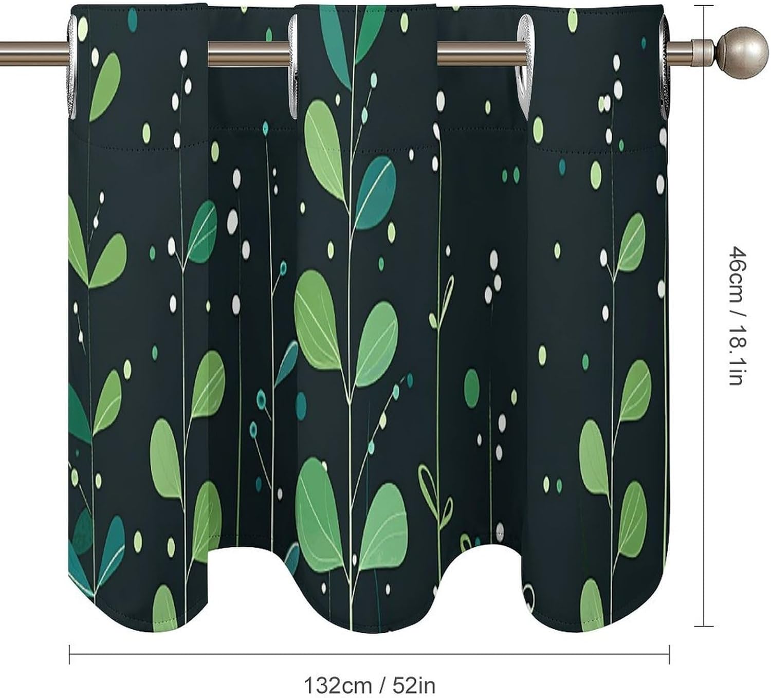 Green Plant Plane Valance for Windows, 2 Pack Kitchen Curtains Modern Home Decor, Soft Blackout Window Curtains for Living Room & Bedroom, 18 X 52 Inch