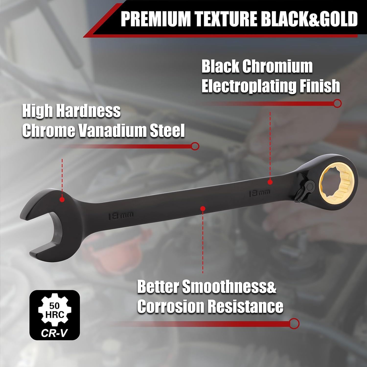 Mayouko 20PCS Reversible Ratcheting Combination Wrench Set, SAE 5/16"-3/4" & Metric 8-19mm, 12 Point, 72 Tooth, Cr-V Steel with Black Chrome Finish