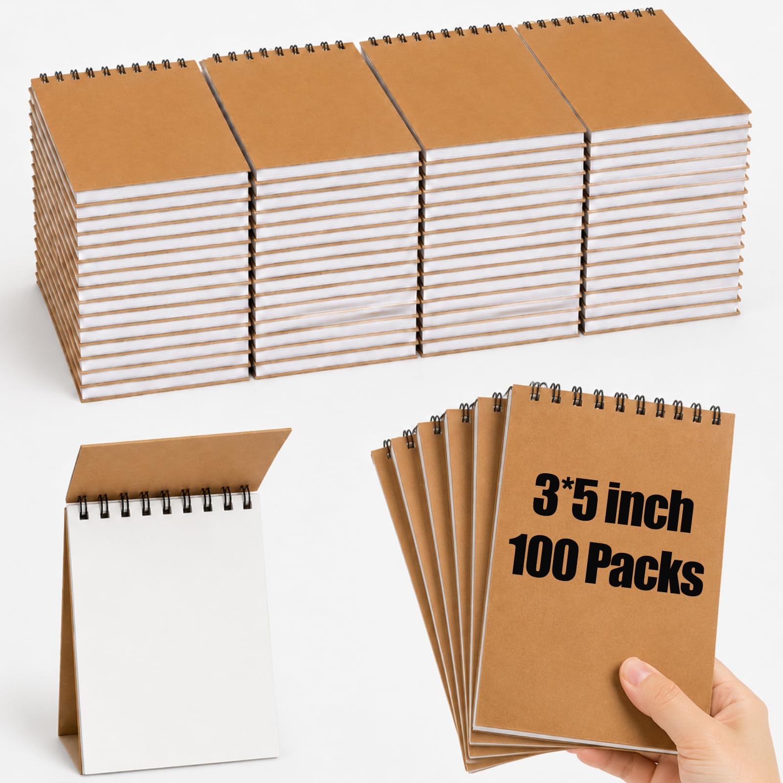 Watersay Lot de 100 carnets de poche en vrac de 7,6 x 12,7 cm, petits carnets de croquis vierges à 50 feuilles pour listes de courses, dessin, pour gribouillage, travail, rentrée scolaire, récompenses