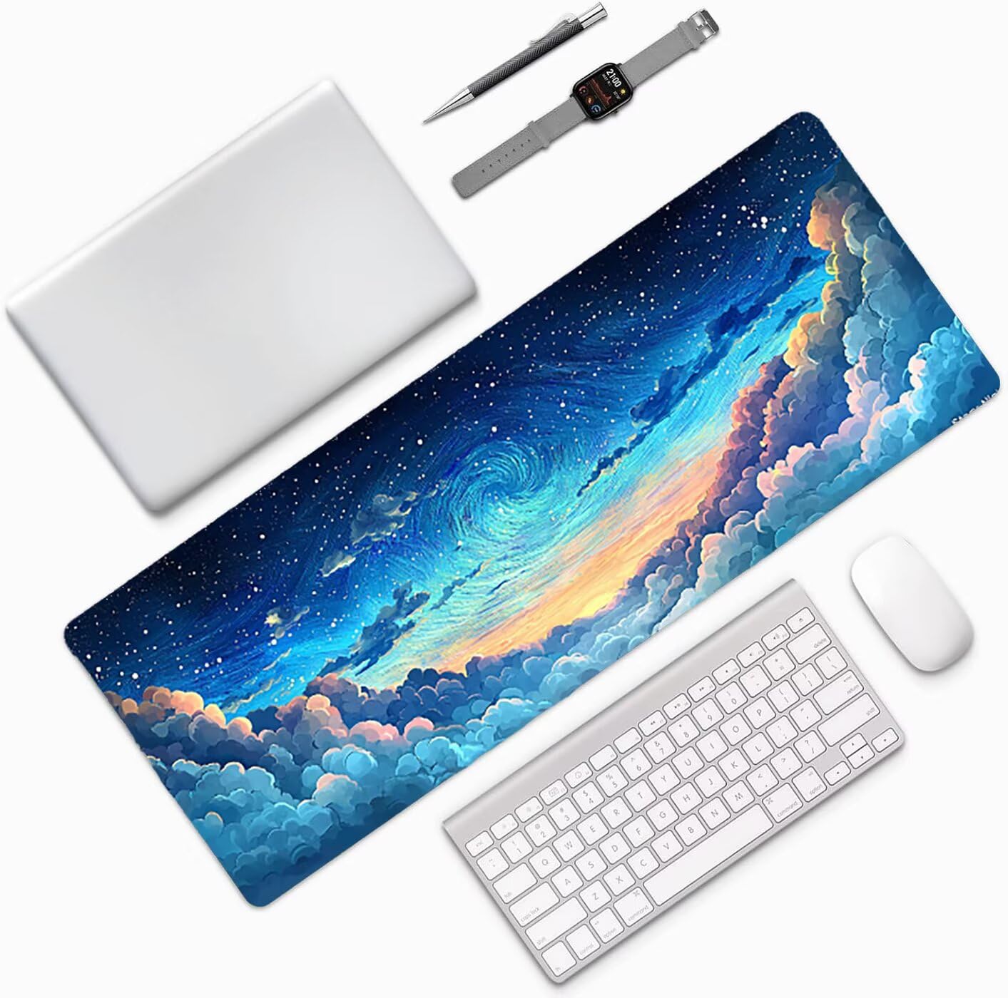 Lpfieonn Himmel Großes Schreibtischunterlage, XXL Schreibtischunterlagen, Blau XXL Wasserdicht Gaming Mousepad mit Vernähter Rand und Rutschfeste Gummibasis, für Laptop/Hause/Büro 120x60cm PF-3397