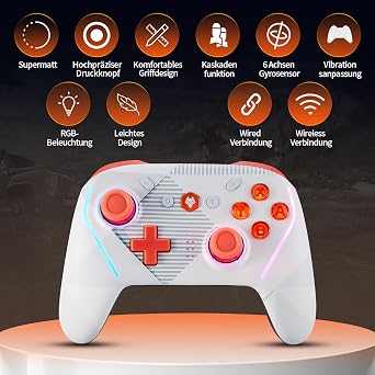 NBCP kabelloser Gamecontroller Switch/Switch OLED/LiteSteam Deck PCPro Controller mit Hall-Effekt Joystick 6-Achsen Gyroskop NFC RGB-Beleuchtung TURBO 2 Makrotasten doppelte Vibrationsmotoren