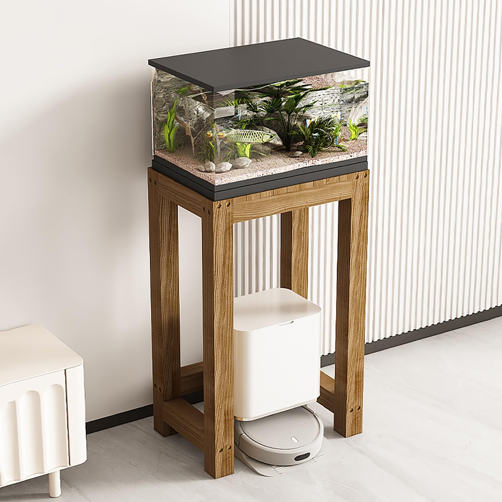 Generisch Stojak do robota odkurzającego z drewna z ukrytymi półkami, wysoka, wąska szafka do przechowywania w salonie i kuchni (80 x 40 cm)