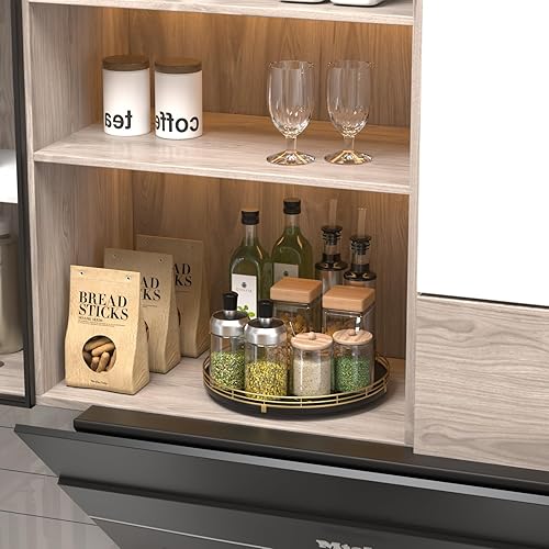 Miniatura 7 de Organizador Lazy Susan de madera de roble de 12 pulgadas, Lazy Susan para gabinete, mesa de comedor, despensa, bandeja organizadora de mesa