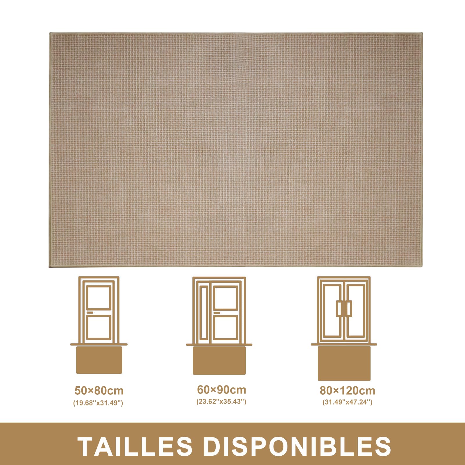 Paillasson Intérieur 80 x 120 cm, Tapis d'entrée Antidérapant et Absorbant, Paillassons Ultra-Fins et Lavables, Tapis pour Intérieur, Extérieur, Chambre, Cuisine, Entrée, Couloir (Beige)