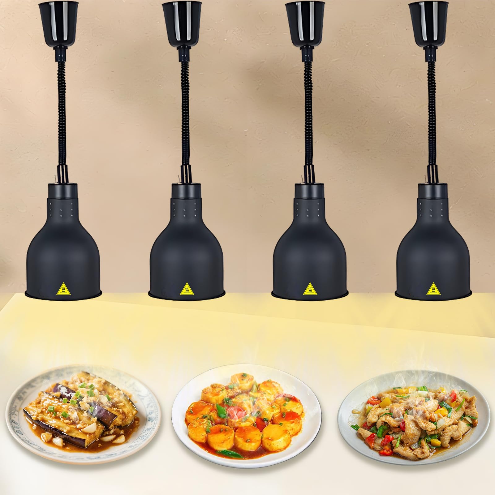 Lamparas de Calor Hosteleria, Lampara Calor Cocina Extensible 60-180cm, Lampara Calienta Platos Gran Diámetro, Suspension Lampara de Calor para Alimentos Cocina, Restaurante(D-19cm, 4 Piezas)