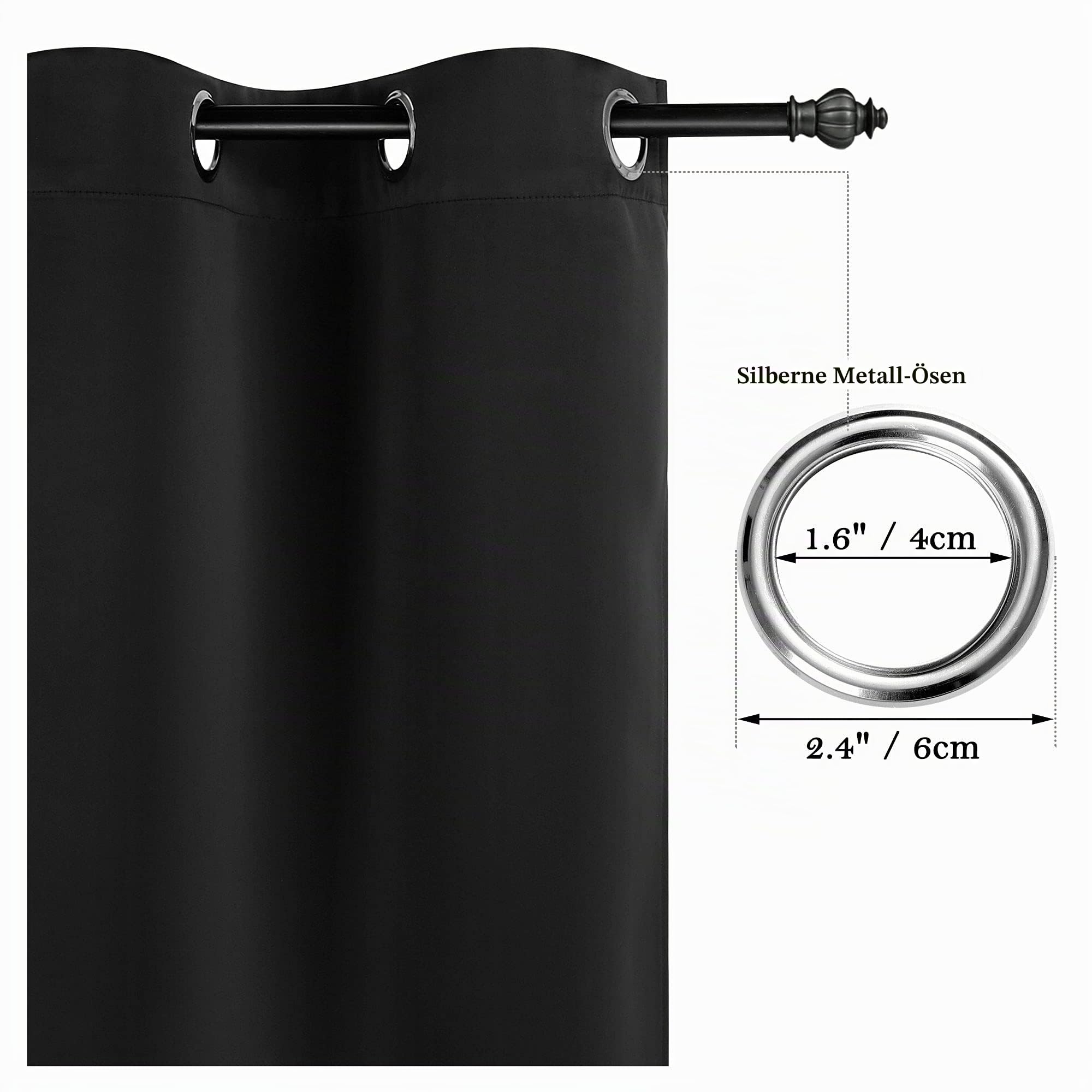 PiccoCasa 2er Set Gardine für Küche Polyester Scheibengardine Kurzgardine Blickdicht Kleine Gardine Schwarz 90H x 132B cm