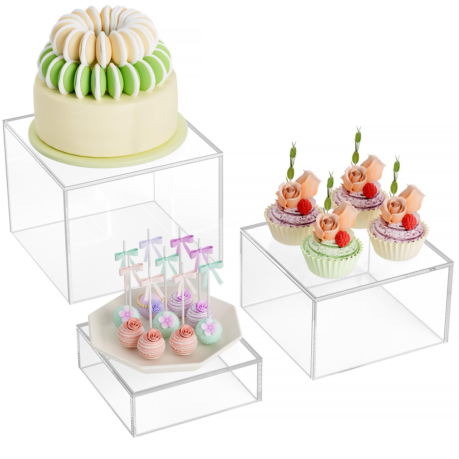 6-teilige Acryl Display-Stufen - Buffet Risers 5-8 Zoll, Mit Mini-Schildern & Stift, Für Desserts & Deko