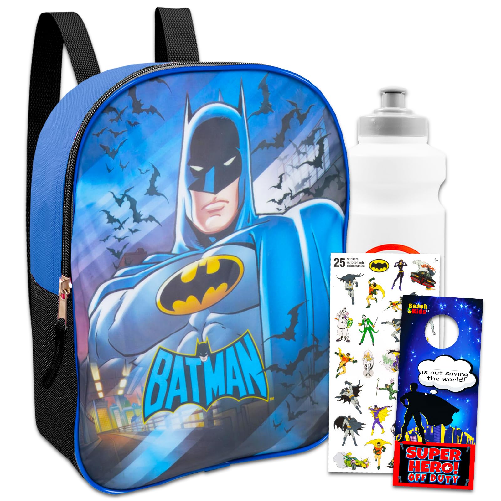 DC Comics Batman Mini Backpack for Boys - Bundle with Mini Backpack, Water Bottle, Stickers & More | Batman School Bag for Kids