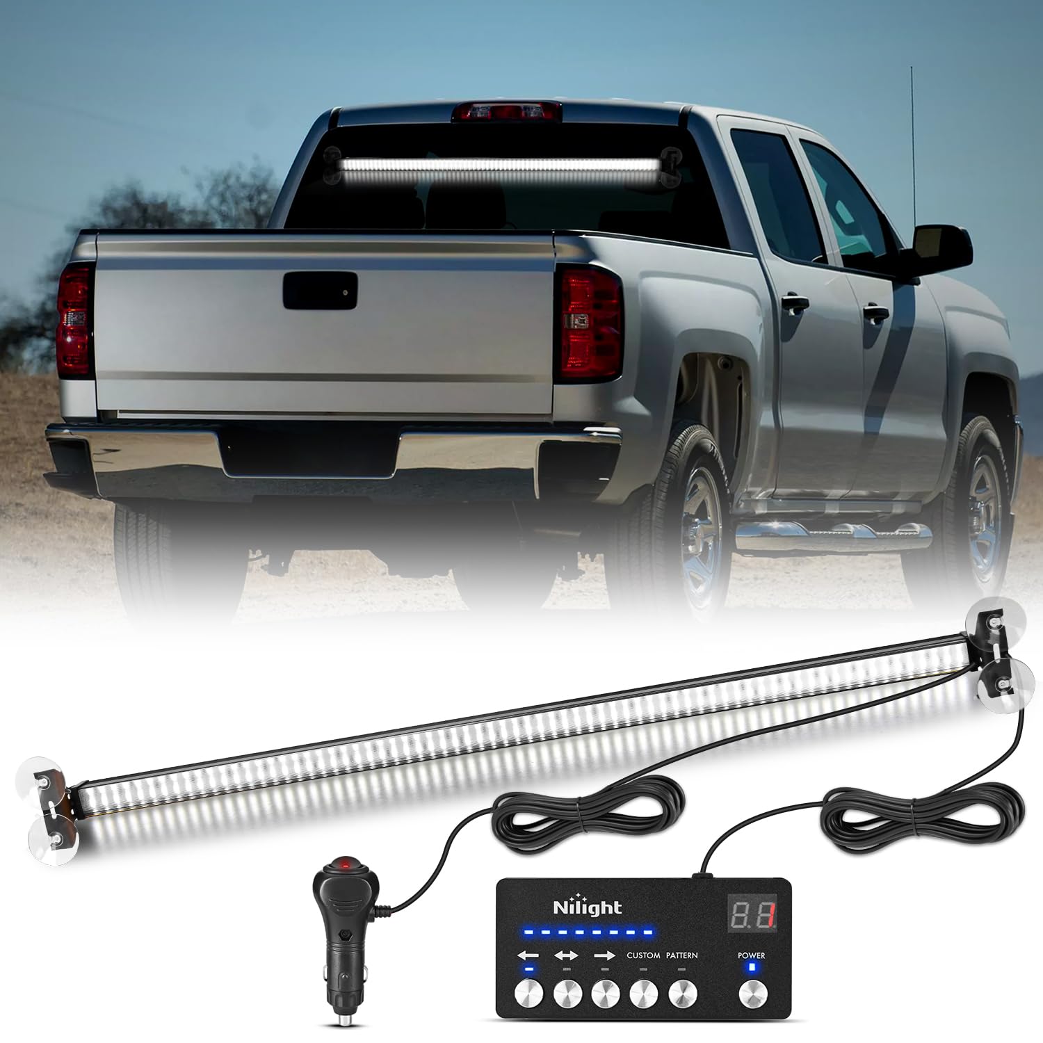Nilight 144LED Traffic Advisor Strobe Light Bar with Controller White