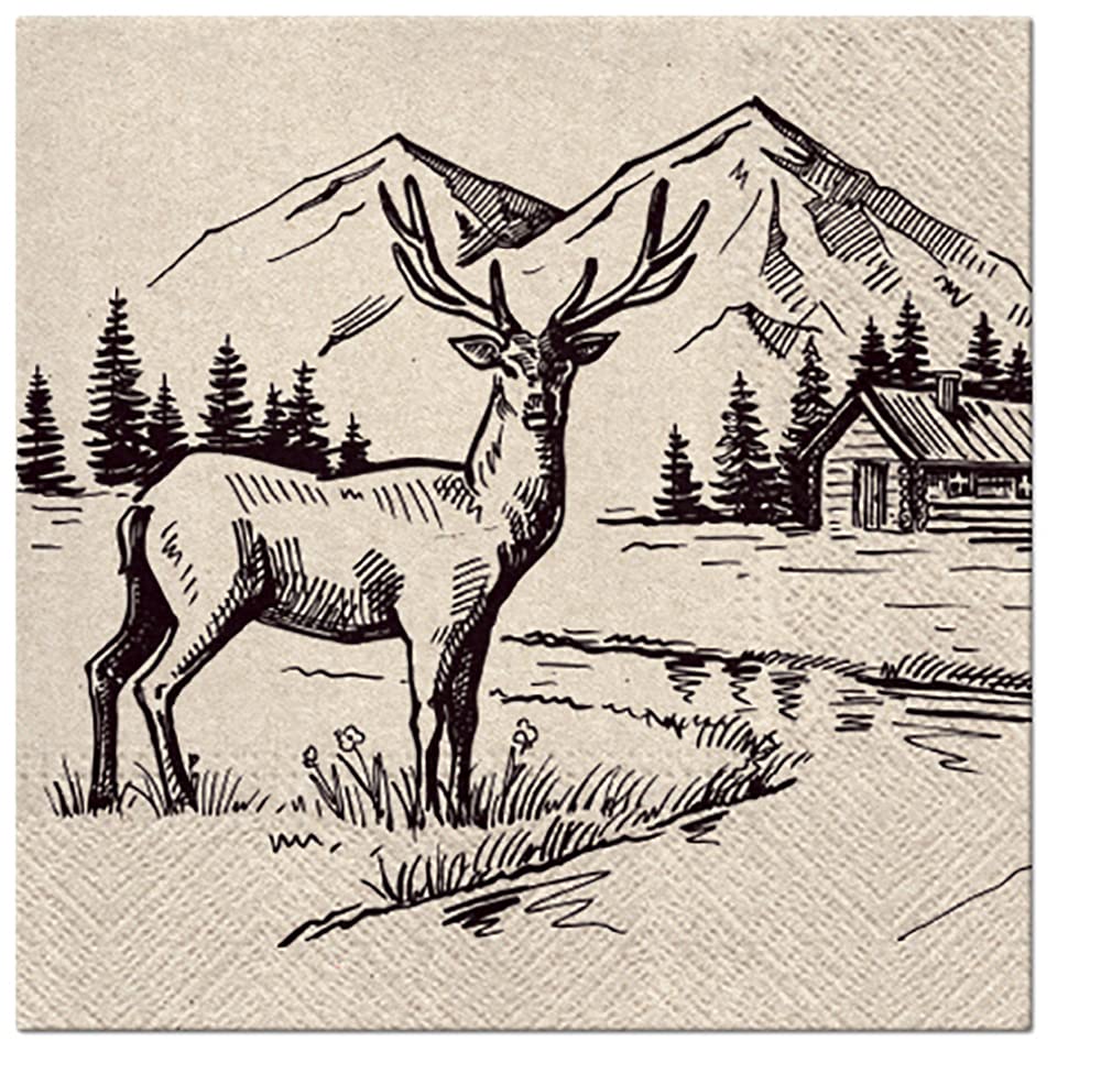 3Ply ECO Recyclable Christmas Serviettes Traditional Xmas Tissue Paper Napkins Biodegradable 33cm x 33cm - Pack of 20 (Mountain View)