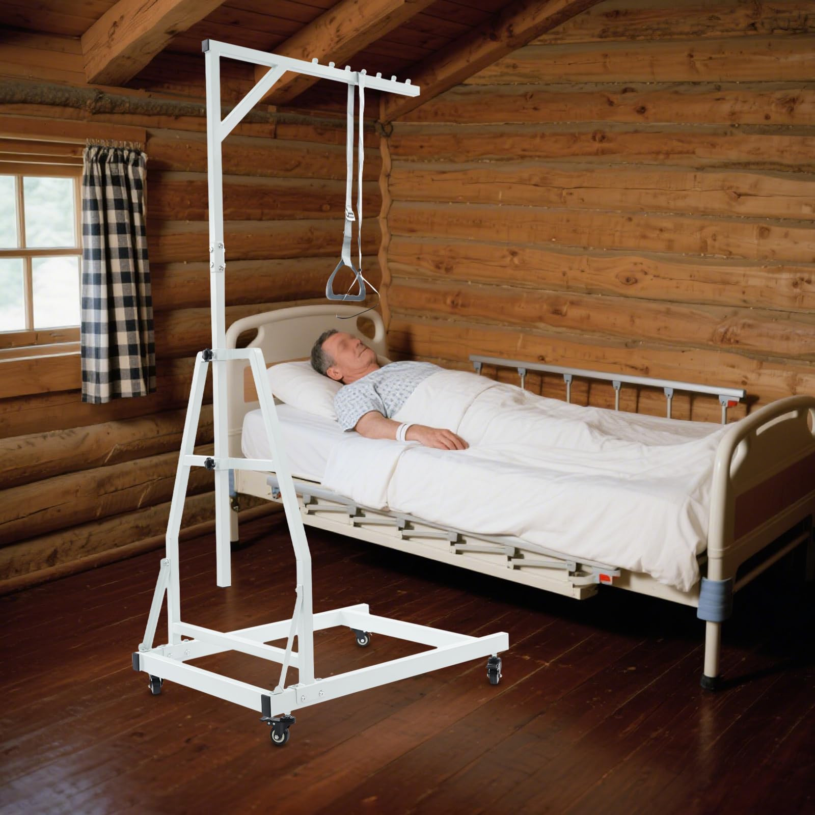 Elevador de cama independiente de acero ajustable en altura, multifuncional para ayudar a levantarse, ayuda para dominadas y tracción para ancianos y pacientes, soporta hasta 150 kg
