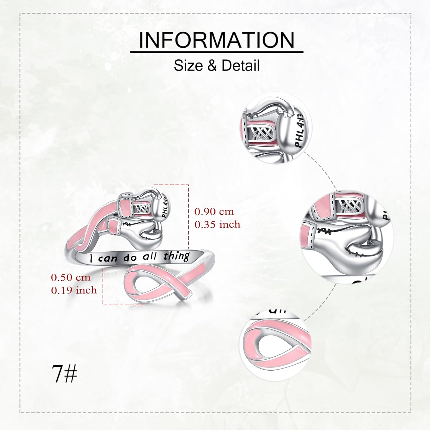 Breast Cancer Ring 925 Sterling Silver Boxing Gloves Adjustable Thumb Open Ring Pink Ribbons Survivor Awareness Jewelry Gift for Women Mom Grandma