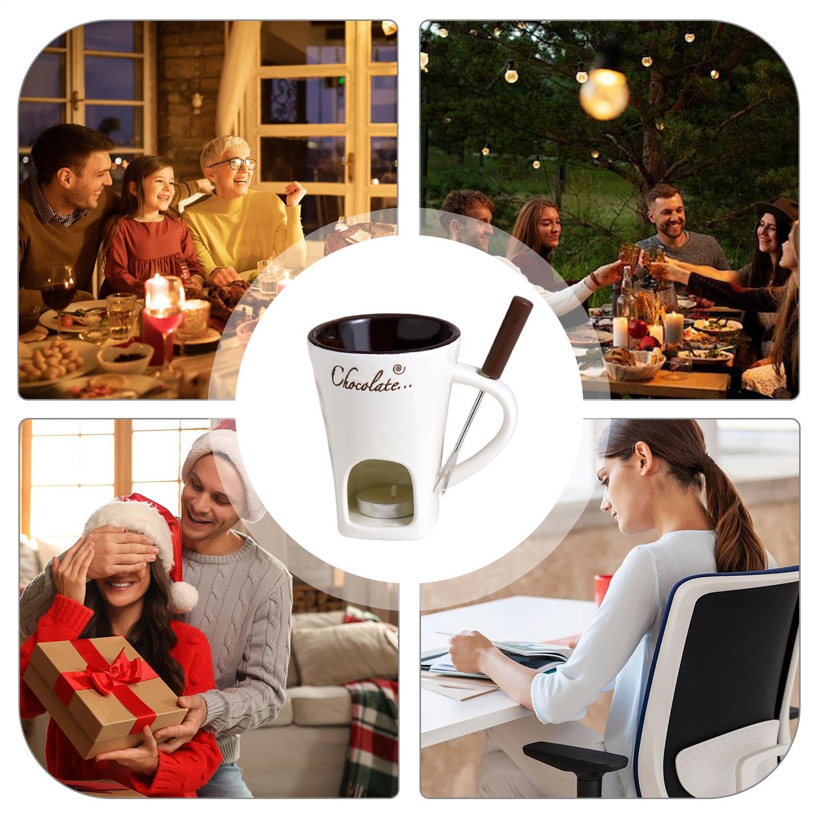 Generisch Taza de fondue de chocolate, 200 ml, taza de fondue de chocolate, juego de vasos de fondue de chocolate, juego de fondue de chocolate multiusos con tenedor y vela, vela de té para queso