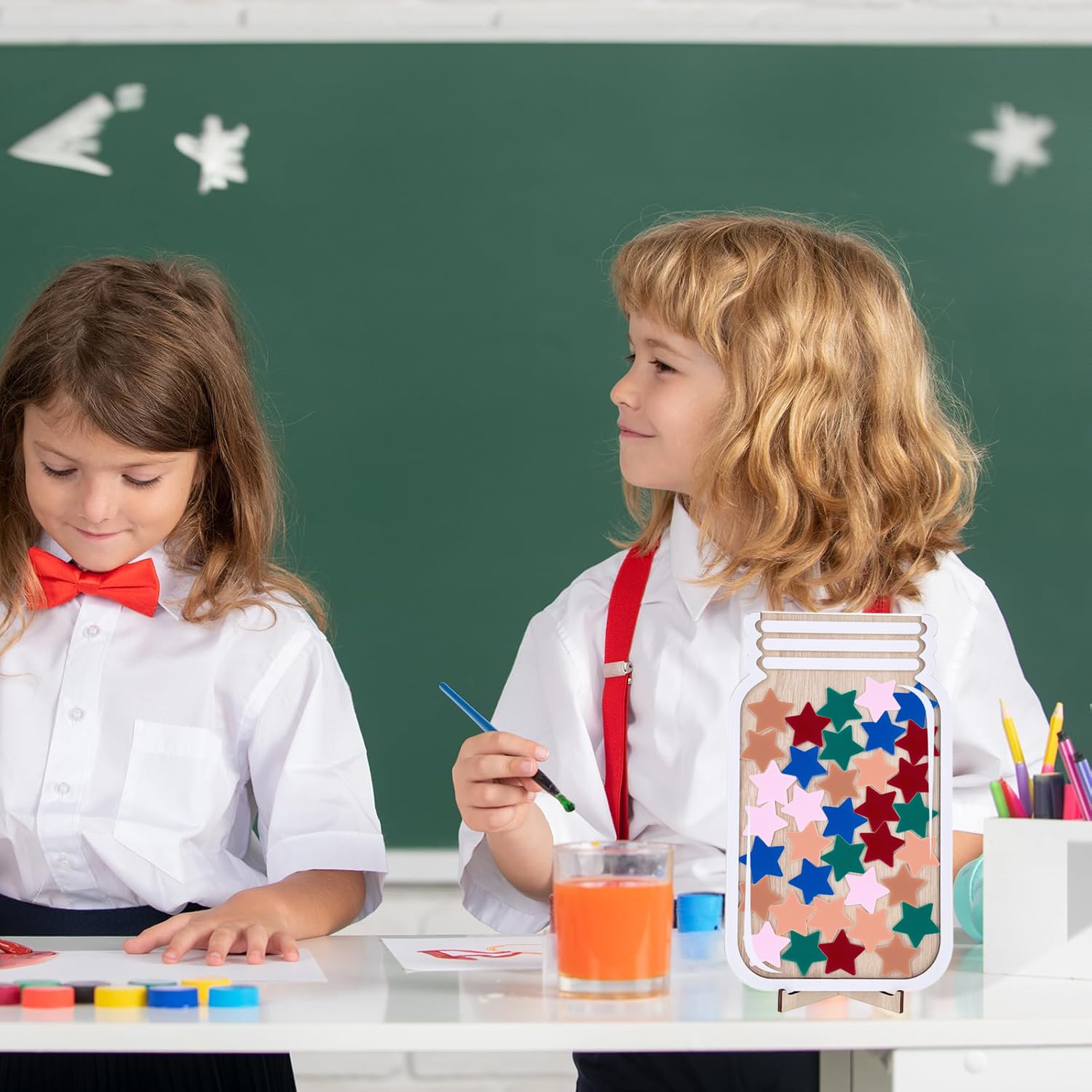 QOMJUFA Barattolo di Ricompensa per Bambini, Tabella delle Ricompense per il Buon Comportamento, Barattolo di Ricompensa con Stelle, Adatto per Insegnanti in Classe,a Casa e a Scuola (A