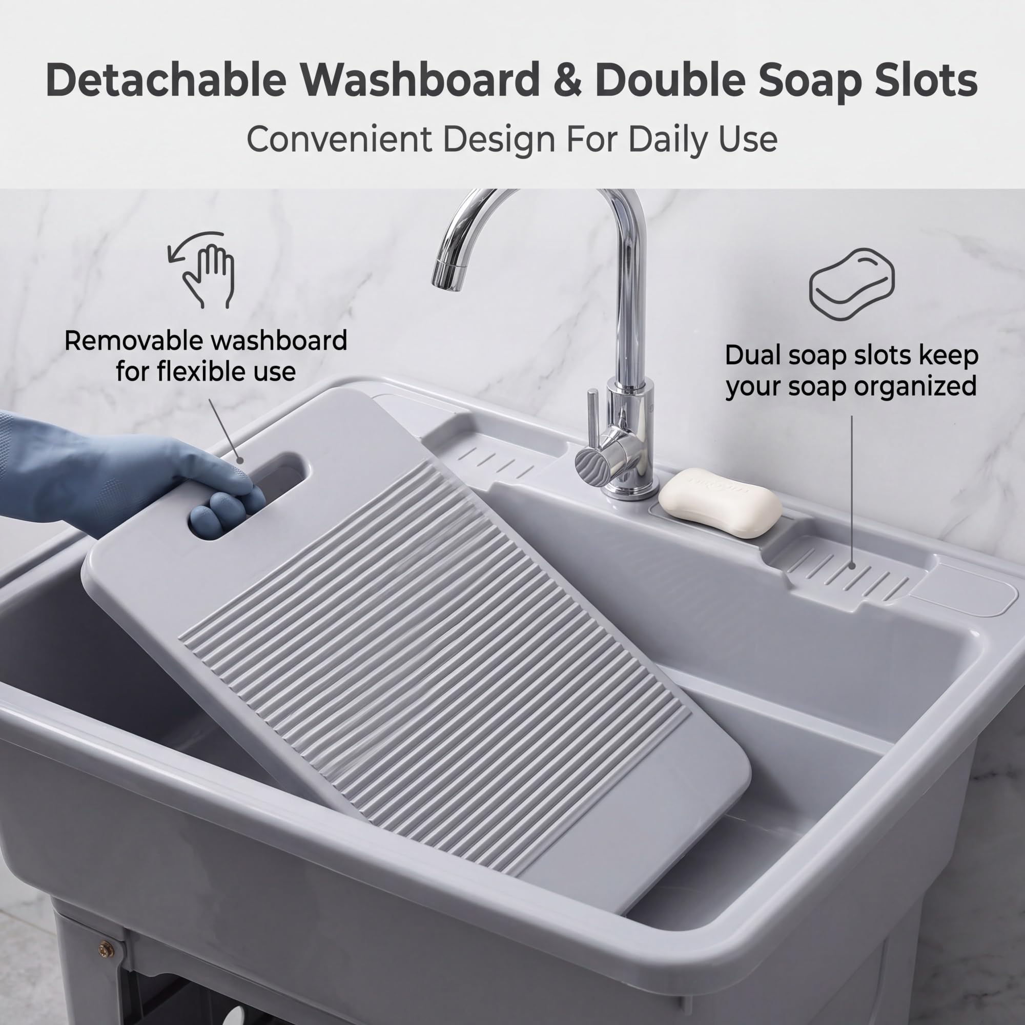 Lavatoio da Esterno in Plastica PP, 80X58X80CM Mobile Lavandino da Lavanderia Portatile, Lavello Biancheria Indipendente, Lavabo Lavapanni con Asse Rimovibile, per Interno, Garage, Giardino, Cantina
