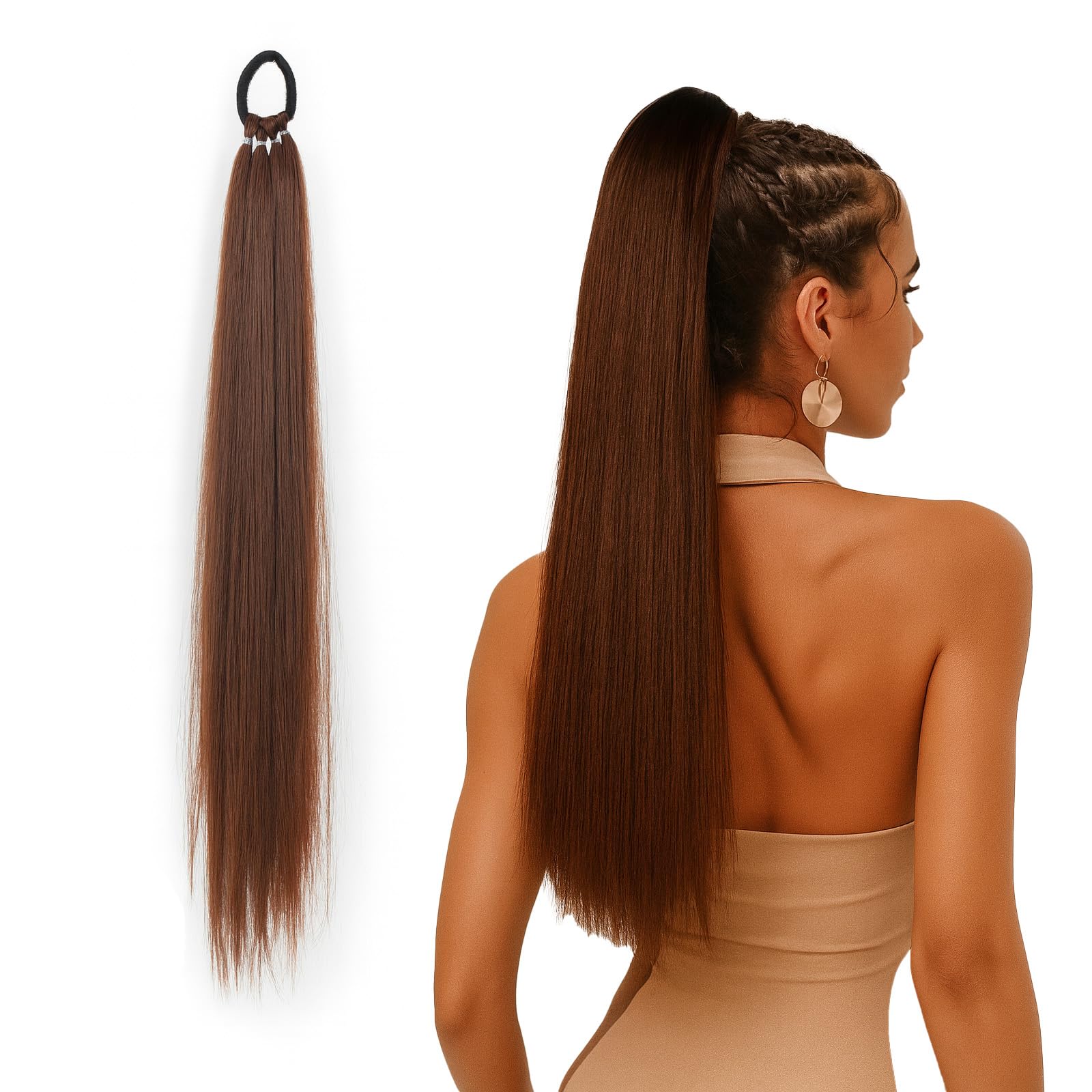 Coda Capelli Extension Veri Effetto 70cm, Piu' Leggera e Voluminosa, Capelli Finti Donna in Castano Chiaro