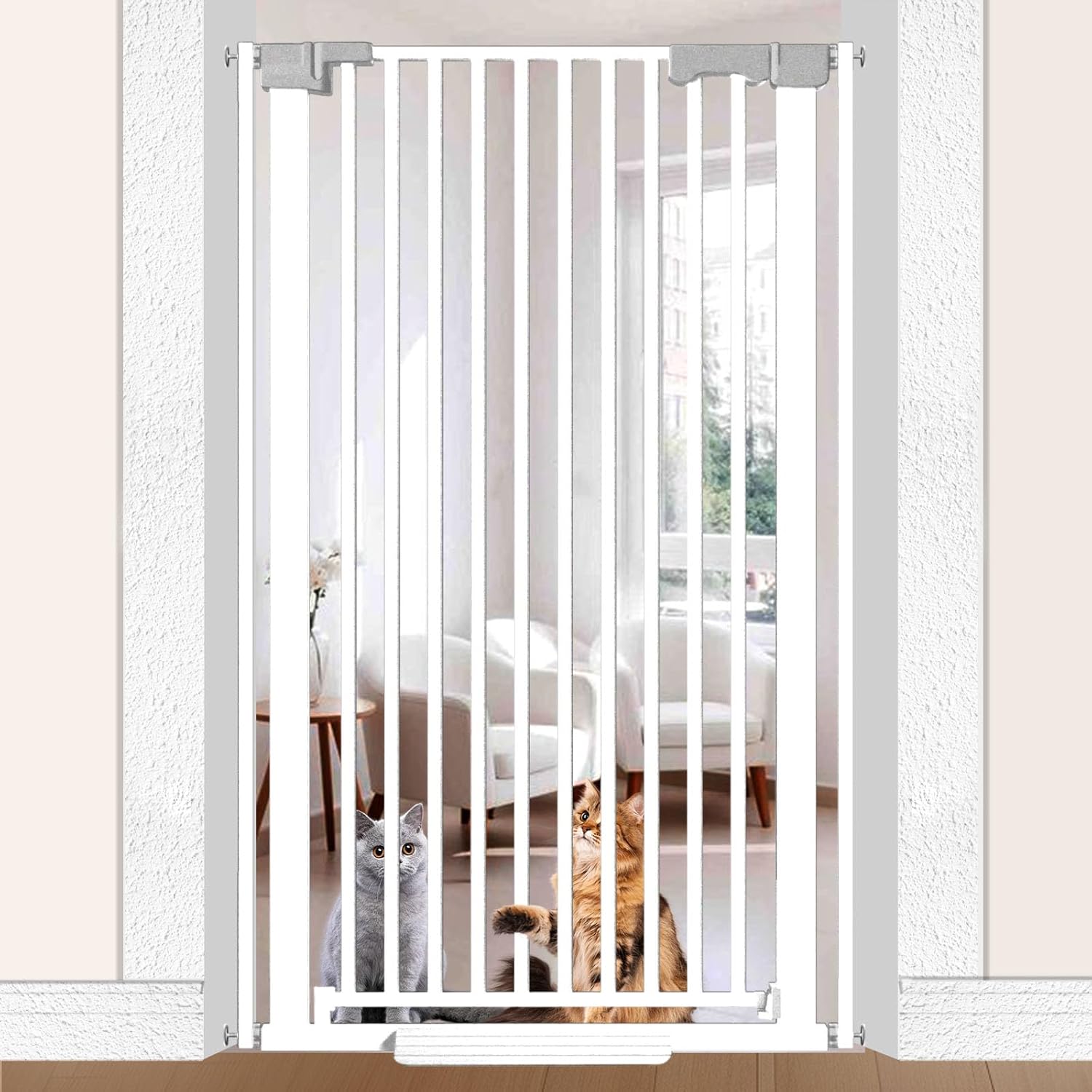 51'' Extra Tall Cat Gate Barrier for Doorways Hallways, Pressure Mounted Pet Dog Gates No Drilling Auto Close, Cat Fence Indoor Climb Proof 30-32.6'' Wide (White)
