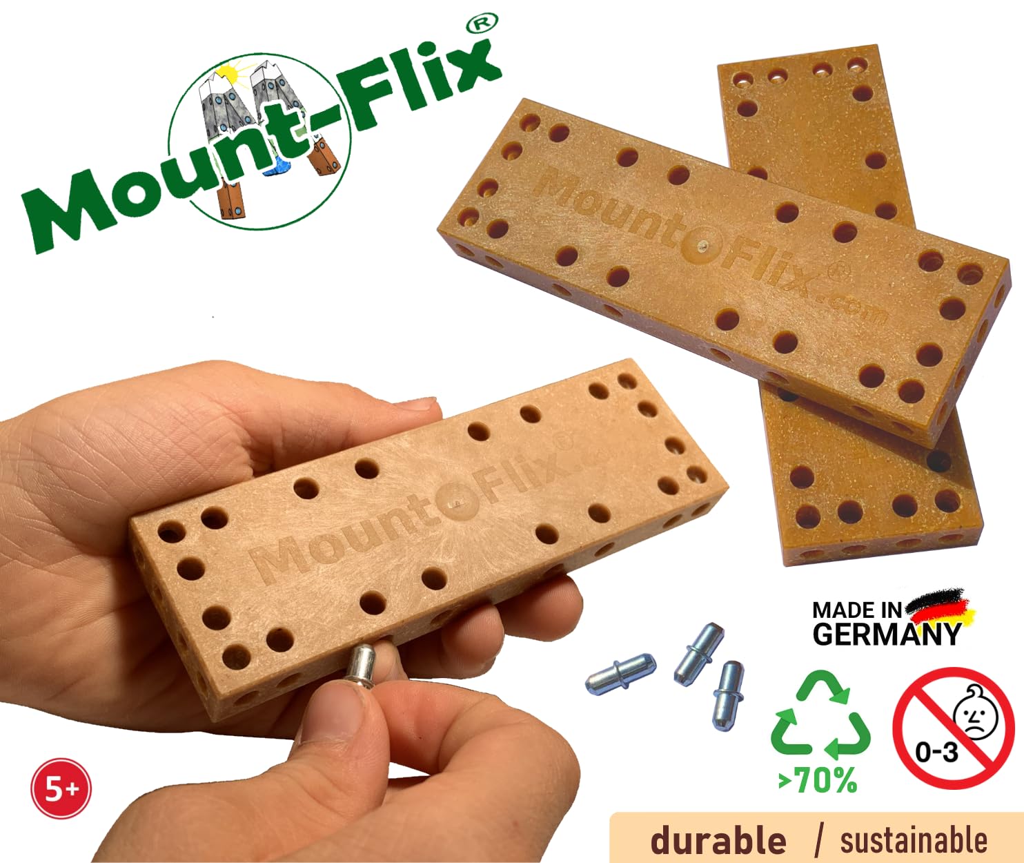 Basis-Set kreatives Kinderspielzeug aus vorwiegend Recycling-Kunstkork, Konstruktions-Baukasten mit 160 steckbaren flexiblen Bausteinen inkl. brettspielartigen Turmbau-Würfelspiel