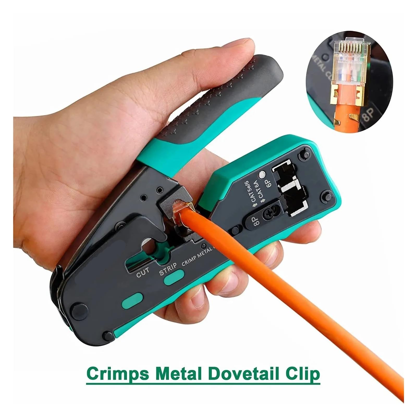 Herramienta de crimpado RJ45 Cat5e Cat6 Cat6a Cat7 para conectores RJ11/RJ12 estándar y RJ45 rectos (verde)