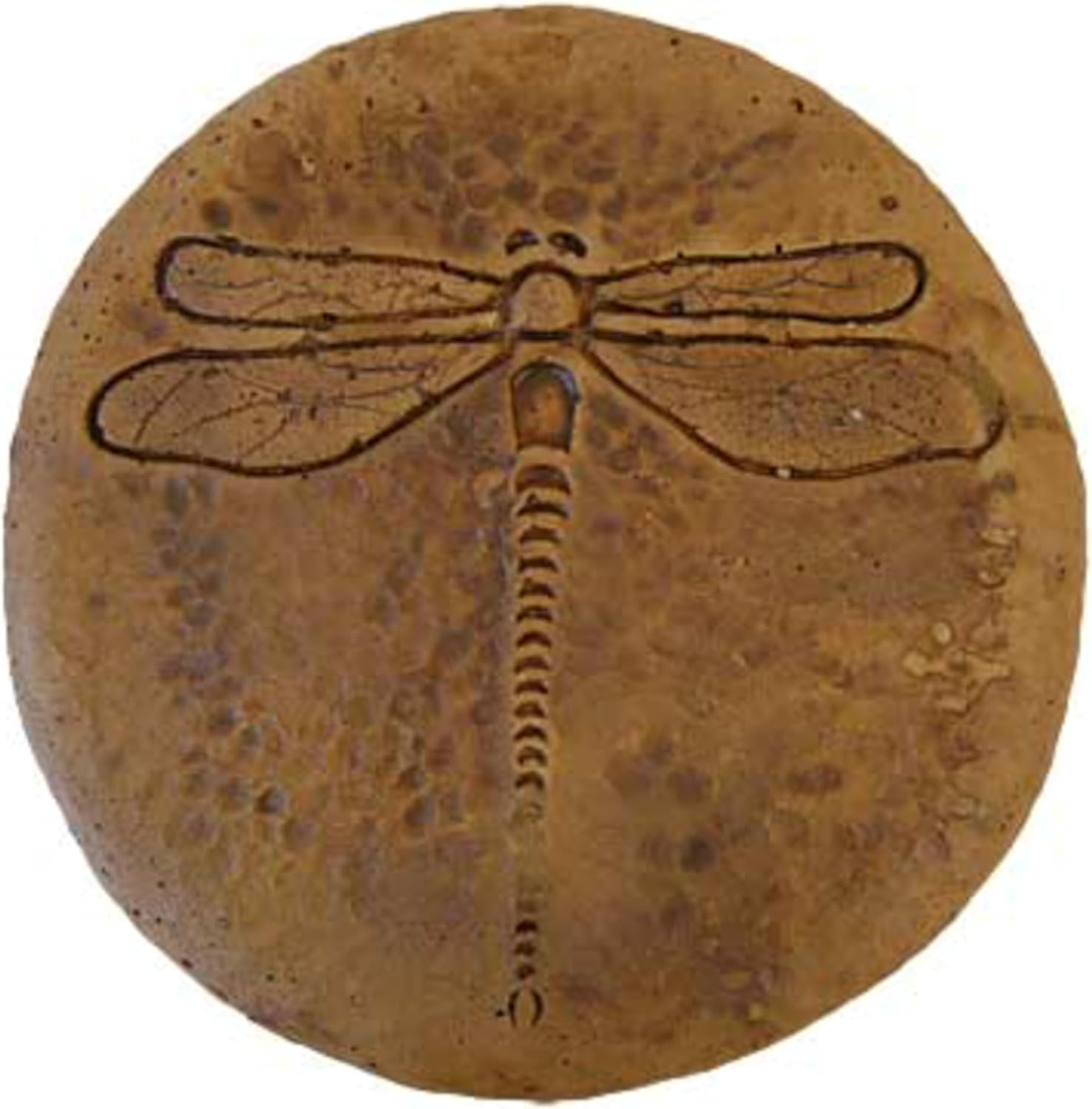 BestNest Athens Round Dragonfly Stepping Stones, Autumn Wheat, Pack of 2, Concrete Garden Discs with Raised Dragonfly Design, Durable Brown Hues, Flat Base for Easy Placement, Outdoor Pathway Decor