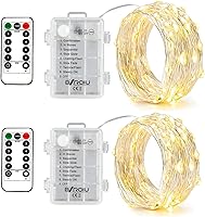 Vista 13 de 4 x Cadenas de luces de hadas, funciona con pilas, cadenas de alambre plateado, 8 modos, 5 m, 50 LEDs, cadena de luces con temporizador y control