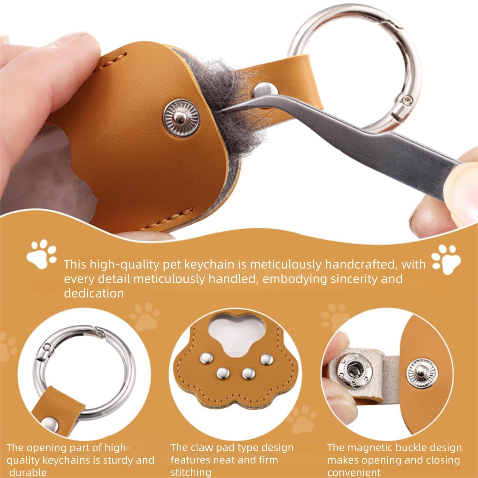 NBOFOL 2Pcs Pet Hair Keepsake Box,Pets Hair Storage Pouch Fur Memorial Keyring,Paw Shape Leather Key Chain and Keyring(Yellow&Beige),Pet Memory Collector,Pet Hair Memorial Keepsake,Pet Memorial Gifts - Image 3